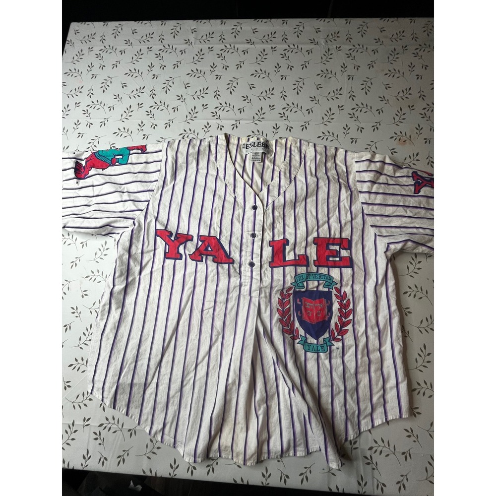Vintage Esleep Yale University Pinstripe Baseball Sleep Shirt Medium Bulldog